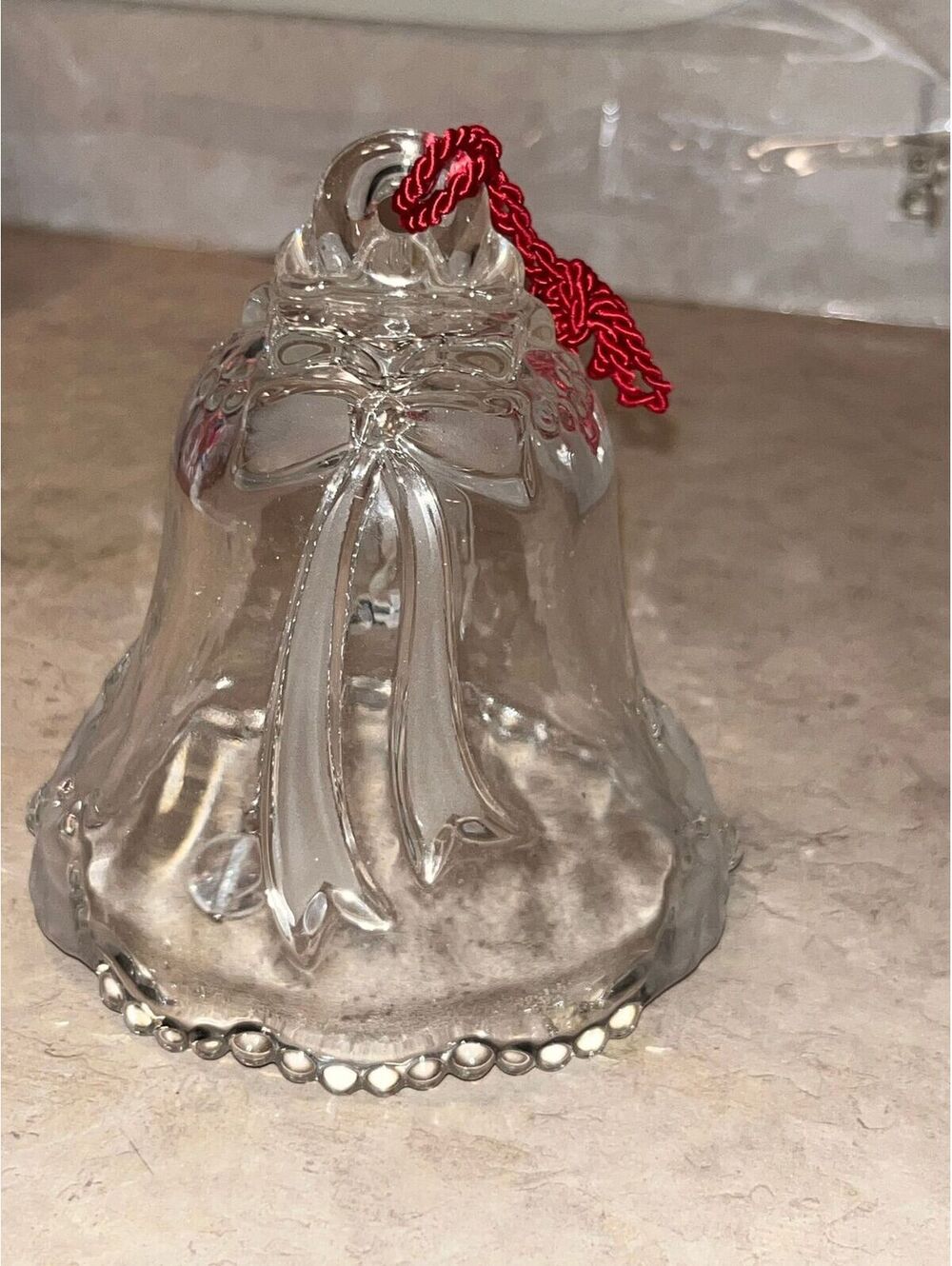 Vintage Clear Glass Bell With Bow Design